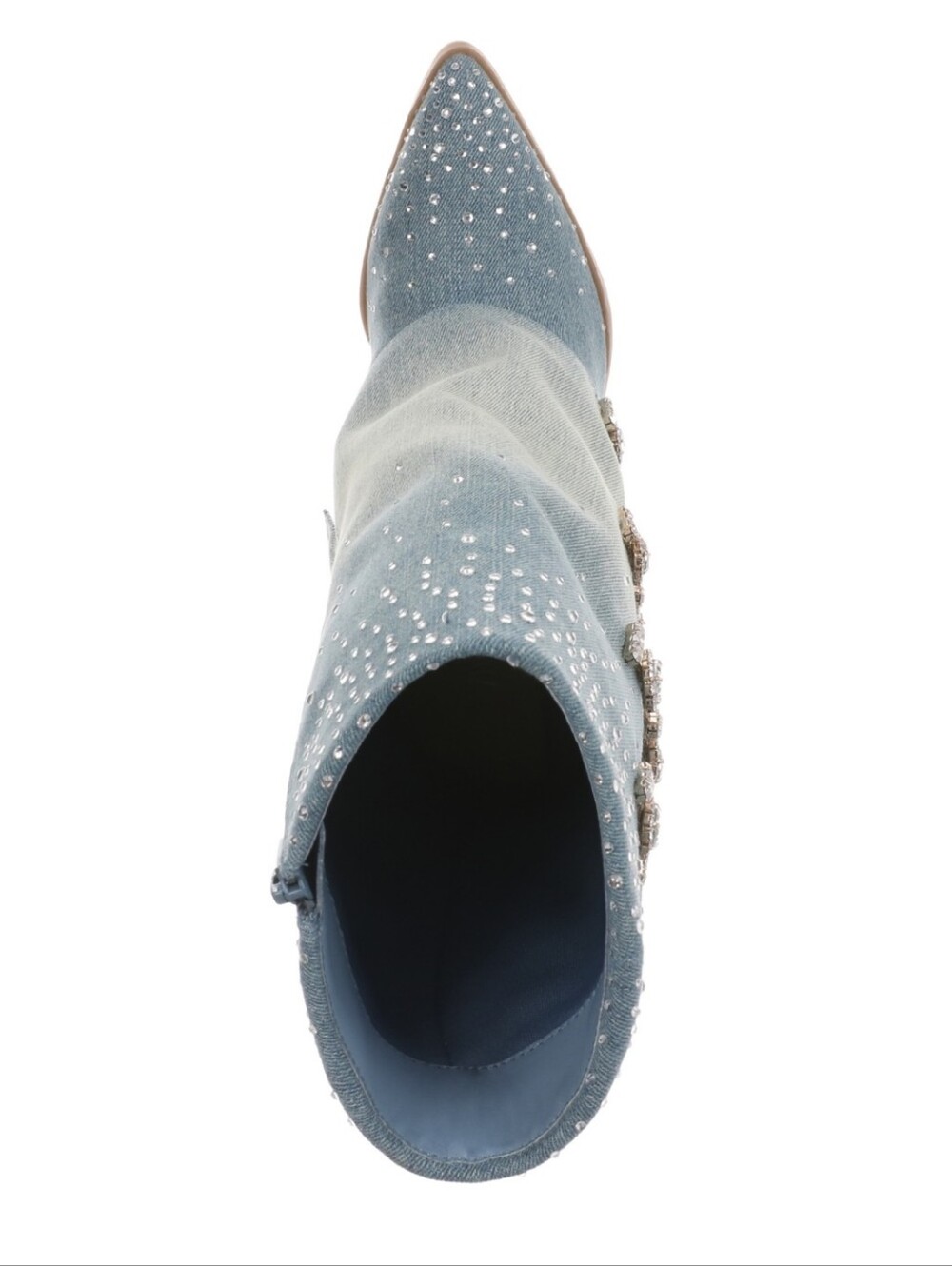 Thalia Sodi Denim Ombre Rhinestone Crystal Buckle Boots Size 6 NEW - Picture 5 of 14